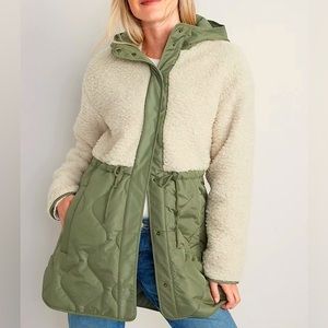 Old Navy Hooded Sherpa Quilted Hybrid Coat